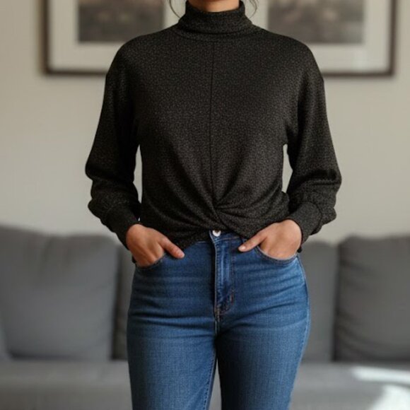 Jennifer Lopez Black Gold Metallic Twisted Knot Top Size M - Picture 1 of 10